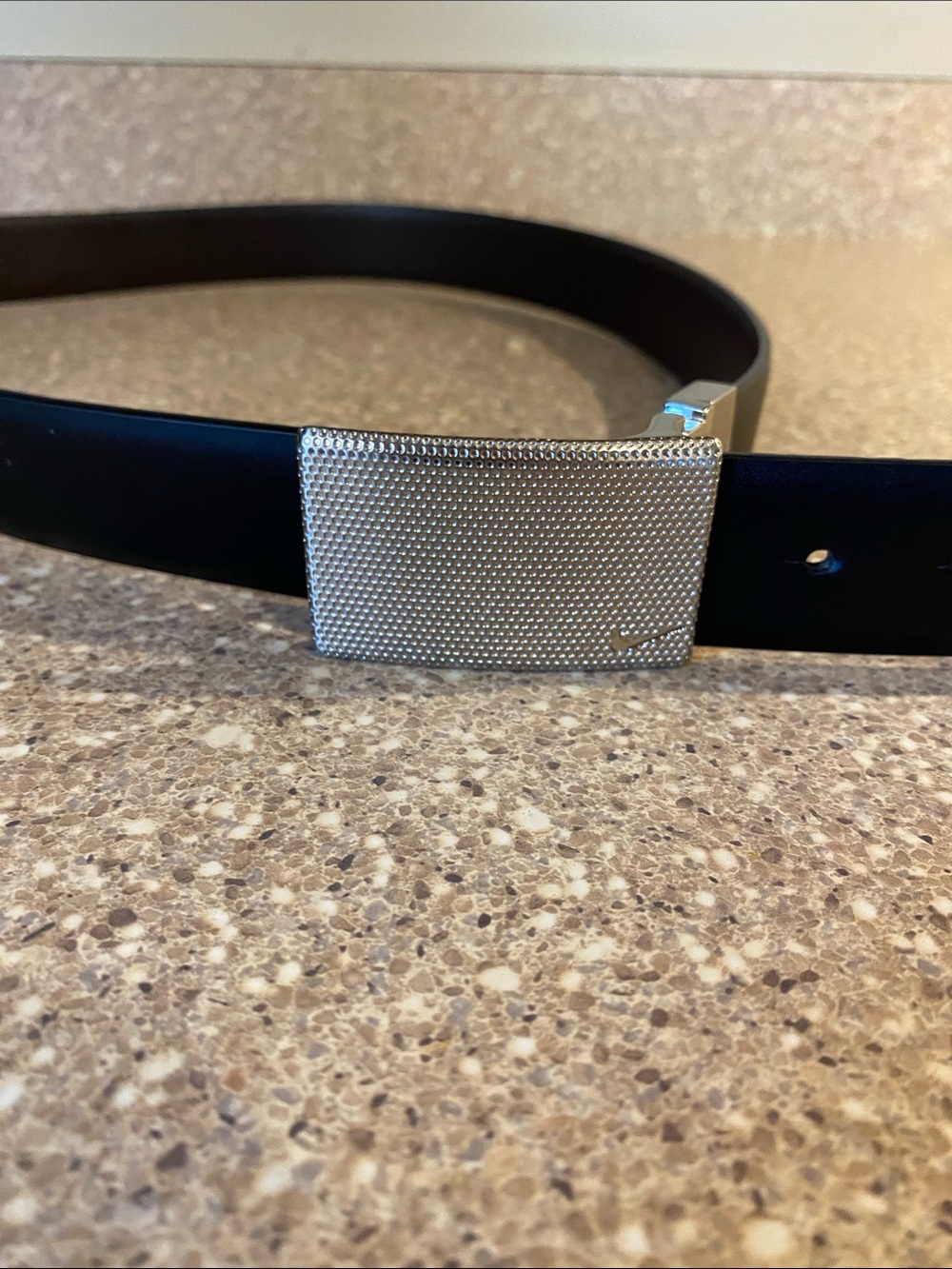 Nike Black and Brown Belt with Textured Silver Buckle